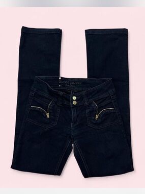 Y2K Women’s Black Low Rise Jeans with Gold Zippers